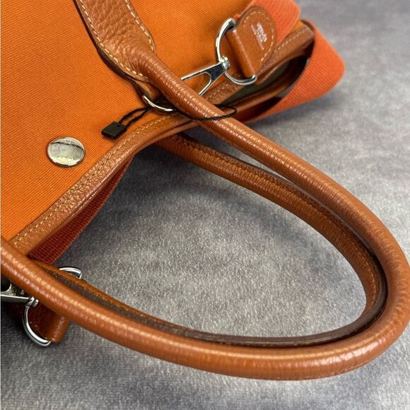 Hermes Garden Party Small Orange Toile Leather Canvas Tote Bag - Picture 12 of 16